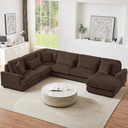 Harper & Bright Designs U-Shaped Sectional Sofa Corduroy Fabric, Oversized Couch with Chaise Lounge for Living Room, 129", Brown