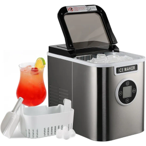 KOUDERA Countertop Ice Maker with 9 Bullet Ice, Portable Ice Maker with 26.5lb/24H, Self-Cleaning, Ice Scoop and Basket, Suit for Home/Office/Bar/Party, Silver