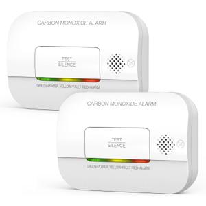Carbon Monoxide Detector, 7 Year Sensor Life CO Detector with Battery Warning Indicator and Test Button, 85 dB, for Ceiling and Wall Mounting, White (2Pack)