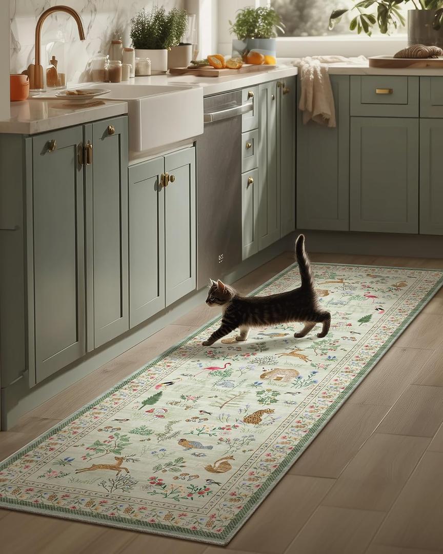 Machine Washable Kitchen Runner Rug: 2'x6' Hallway Rug Non Slip Low Pile Stain Resistant Soft Carpet Runners for Entryway Hallways Kitchen Laundry Room Beside Bedroom Farmhouse