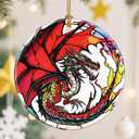 7 x Ceramic-Style Christmas Tree Decorations, Christmas Ornaments, Double-Sided Printed Ornament Keepsakes, Holiday Decor. Xmas Gifts, Gifts for Dragon Lovers - Dragon-Themed