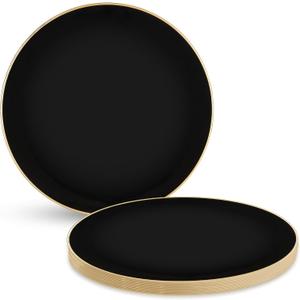 Bluesky Trading Table Settings Black Hammered Organic Plastic Charger Plates (Pack Of 4) - 13" - Elegant Gold Rim Design, Perfect for Birthday Parties, Weddings, Events, Special Occasions, & More