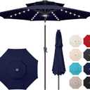 9ft Solar Umbrella Outdoor - 2 Tiers Lighted Solar Patio Umbrella with 40 LED Lights Waterprool UV Protection, Table Umbrella with Tilt for Pool, Porch, Garden, Backyard (Navy Blue), 9ft double-top