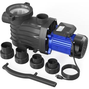 Pool Pump In/Above Ground, 2 HP, 5389GPH, 115V, Powerful Energy Saving Swimming Pool Pump with 1.5" & 2.0'' Inlet/Outlet & Strainer Basket. (2HP+115V)