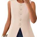 BTFBM Summer Sleeveless Blazer Vest For Women Dressy Button Down Round Neck Business Casual Outfits Work Suit Vests Tops (Large, Beige)
