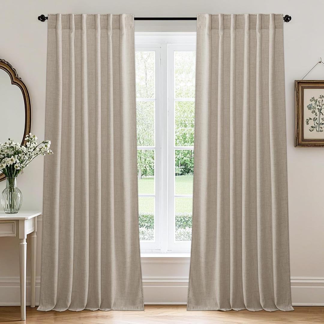 RYB HOME Natural Beige Linen Sheer Curtains 102 inches Long for Living Room and Dining Room, Back Tab/Rod Pocket, Light Filtering Sheer Curtains and Drapes, W 52 x L 102 inches, 2 Panels Set