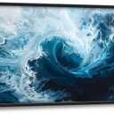 Lovira Abstract Blue and White Large Wall Art Ocean Wave Canvas Wall Decor Pictures Prints Painting Framed Modern Artwork for Living Room Bedroom Bathroom Kitchen Office 30"x60"