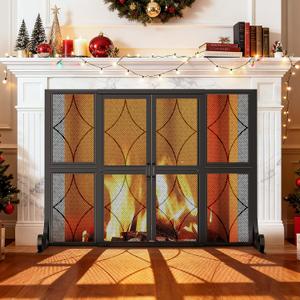 Terracove Fireplace Screen with Sliding Doors, 37.8" W x 30.7" H Modern Wrought Iron Spark Guard Cover for Christmas Decorative, Baby and Pet Proof, Large