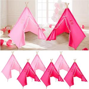 Windyun 6 Pcs Kids Teepee Tent Foldable Washable Indoor Outdoor for Boys Girls Toddler Boho Sleepovers Birthday Pajama Party Spa Supplies(63 Inch,Light Pink, Rose Red)