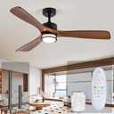 52” Outdoor Ceiling Fan with Light, 3 Walnut Solid Wood Blade, Remote Control, 3CCT Dimmable LED, Timer, 6-Speed Reversible Motor All-Weather Use for Living Room or Patio