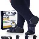 Pembrook Plus Size Compression Socks for Women Wide Calf - 3 Pairs, 20-30mmHg Extra Wide Calf Compression Socks, Up to 4XL (Black/Gray/Navy - 3 Pairs)