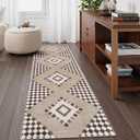 2x6 Checkered Boho Bathroom Hallway Runner Rug Non Slip, Washable Kitchen Runners for Hallways, Checkerboard Accent Indoor Throw Carpet for Entryway Laundry Room Bedroom (2 x 6,Khaki)