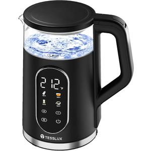 Electric Kettle, 1500W Fast Boiling Glass Water Kettle with Temperature Control, 1.7L Cordless Stainless Steel Base, Keep Warm & Auto Shut-Off, BPA-Free, Black