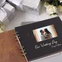 Creawoo 11 Mr&Mrs Wooden Guest Book Album Memory Keepsake for Wedding Anniversary Birthday with 80 Pages Blank Black Cardstocks - Available at Least 160 Pictures