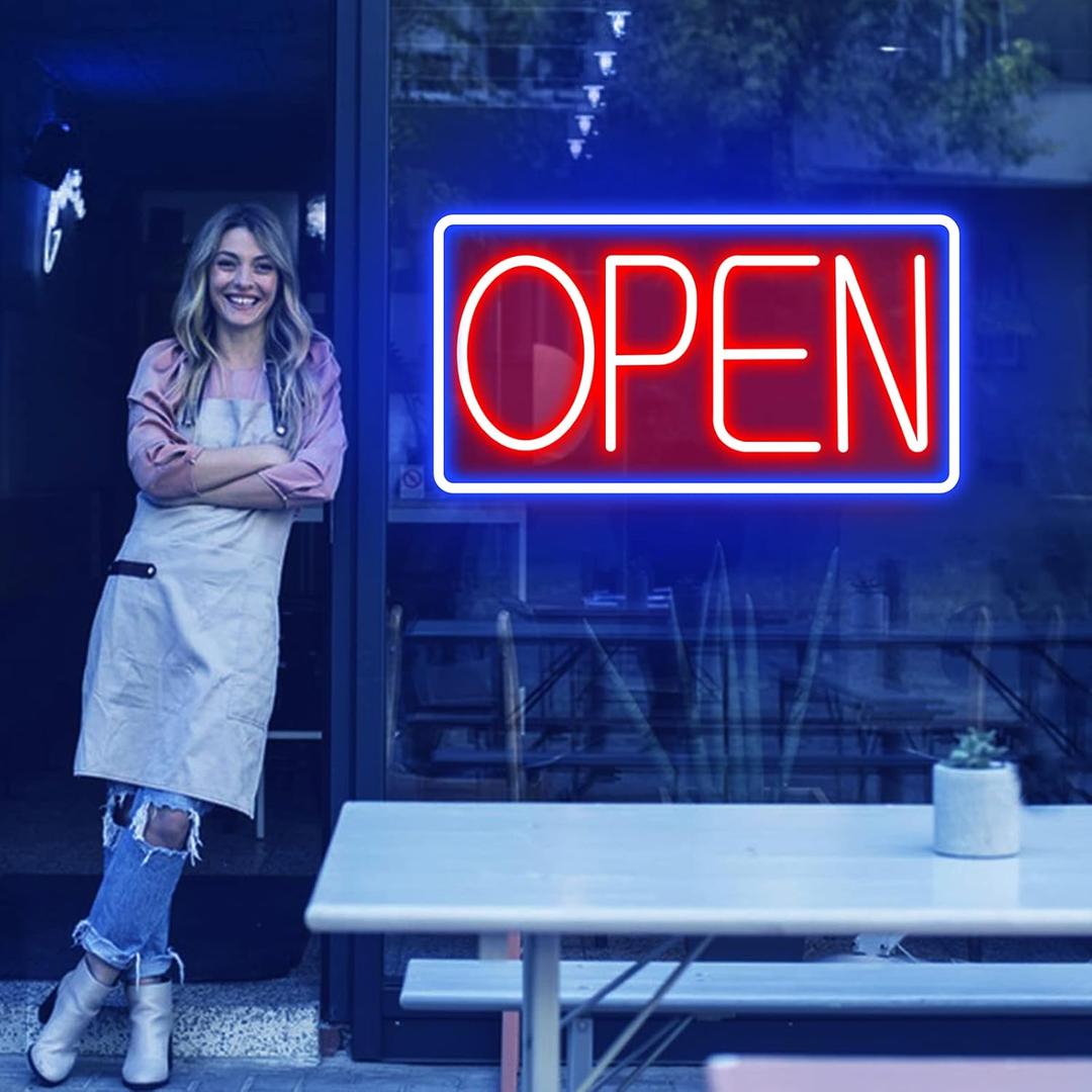 Open Signs for Business Ultra Bright LED Neon Open Signs 22 Inch Plug In Electric Light Up Open Sign with ON/OFF Switch for Business Storefront Window Glass Door Shop Florists Bar Salon Cafes Pubs (22 Inch, Blue/Red)