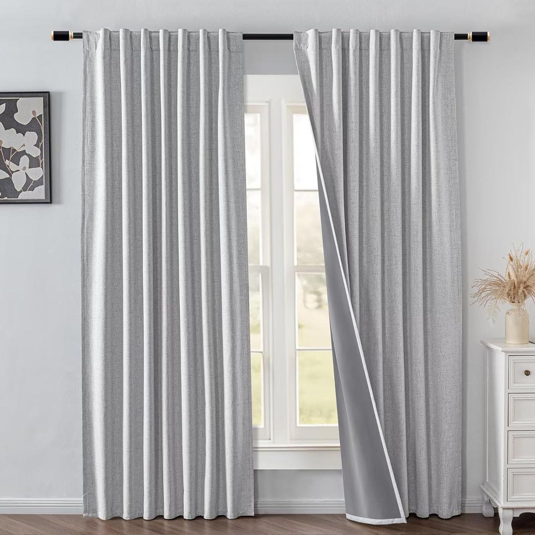IGEMAEVE 100% Blackout Curtains 96 Inches Long for Bedroom, Black Out Curtains 2 Panels Set, Rod Pocket & Back Tab Thermal Insulated Drapes Window Home Deco Living Room(52x96 Inch, Off-White)
