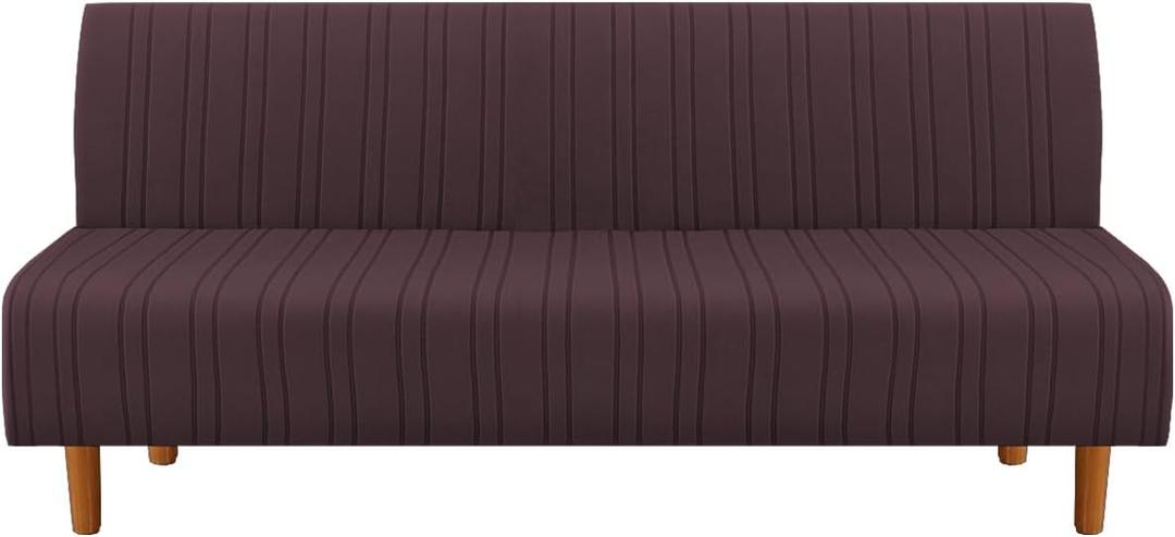 H.VERSAILTEX Stretch Futon Slipcover Armless Sofa Cover Furniture Protector Without Armrests Slipcover Soft with Elastic Bottom for Kids, Spandex Jacquard Modern Stripe Design, Chocolate