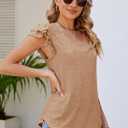 AlvaQ Womens Short Sleeve Tops Casual Solid Color Ruffle V Neck T Shirts Blouses (Khaki, XL)