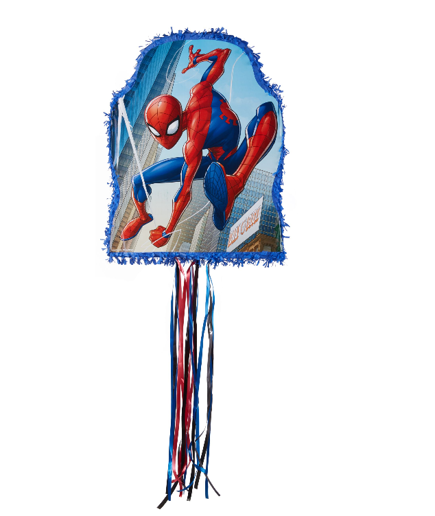 Disney Marvel Spider-Man Pinata Hanging Pull String Decoration, Blue/Red, for Birthday Parties