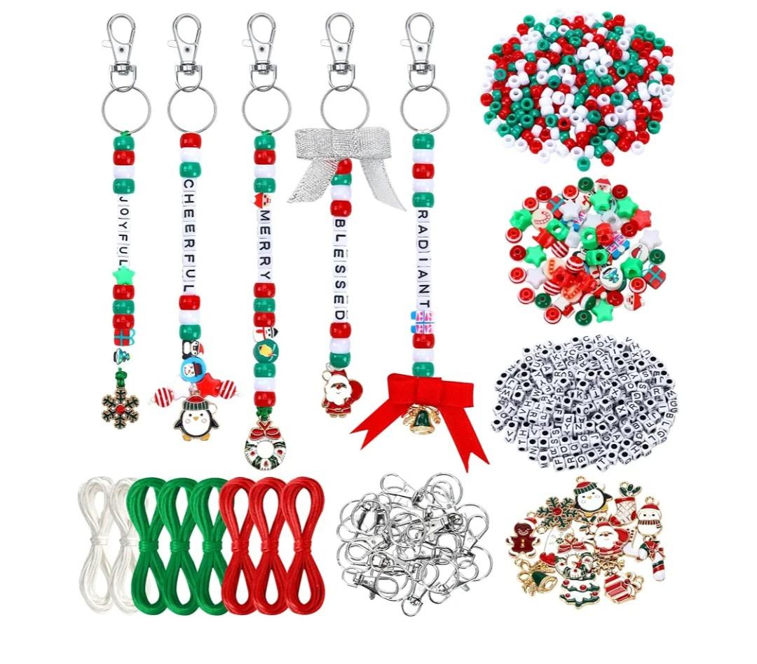 AUGSUN 713Pcs Christmas Bead Keychain Making Kit Xmas Keychain Craft
DIY Bead Keychain Craft, Red Green White Clay Beads, Xmas Jewelry Charms, Christmas Holiday Gifts Party Favors