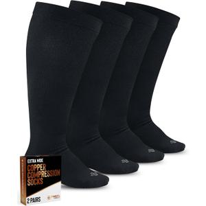Doctor's Select Copper Plus Size Compression Socks Wide Calf - 2 Pairs | 20-30mmHg Extra Wide Calf Compression Socks Women | Swelling & Circulation Support | Black, 2X-Large
