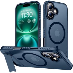 hitfine for iPhone 17 Case with Kickstand,[Compatible with Magsafe] Slim Translucent Matte,Military-Grade Protection & Anti-Yellowing,Magnetic Phone Case for iPhone 17,Blue