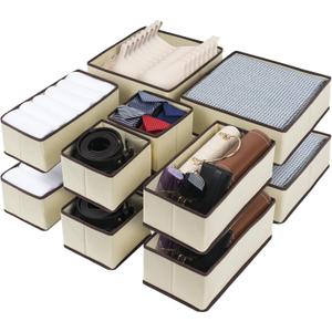 Cupic Cupid Drawer Organizer, Dresser Organizers, Foldabe Drawer Organizer Clothes, Closet Organization and Storage Dividers for Socks, Underwear and Diaper, Set of 12, Beige