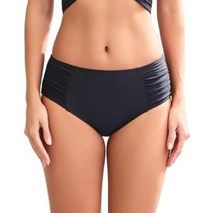 COCOPEAR Full Coverage Bikini Bottoms for Women Mid Rise Bathing Suit Bottoms for Women Ruched Tummy Control Swim Bottoms XS Black