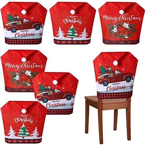 6 Pcs Christmas Chair Covers Santa Hat Red Slipcovers Chair Back Covers Xmas Chair Covers Decoration for Home Dinner Christmas Banquet Party Festival Decor, 23.6 x 19.6 Inch