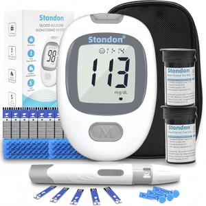 Glucose Monitor Kit, Diabetes Testing Kit, Blood Glucose Meter, 100 Glucometer Strips, 100 Lancets, Test Strips Blood Sugar Meter Glucometer