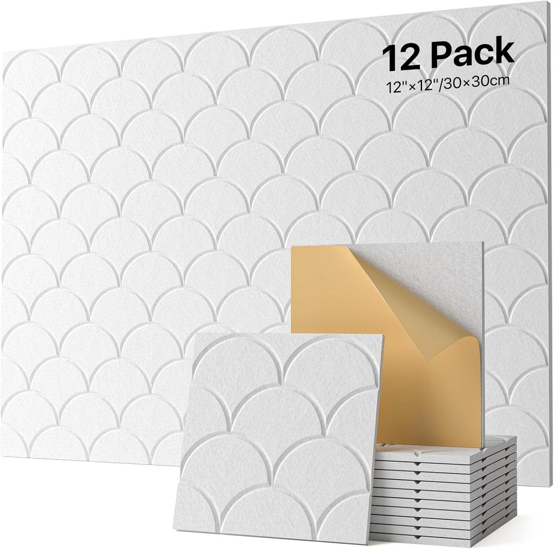 Soundsbay Large Cork Boards for Walls, 47"x35" Bulletin Board Self-Adhesive, 12-Pack Shell Felt Wall Tiles, Cork Boards for Wall, Office Decor, Felt Board Alternative Pin Board (White)