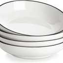 MALACASA 8.85" Large Pasta Bowls, 42 OZ White Salad Bowls Soup Bowls, Porcelain Serving Bowls Set of 4, Ivory White & Black Rim, Microwave & Dishwasher Safe, Series REGULAR