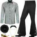 70s Outfits for Men 6 Pcs Disco Outfit Retro Costume with Bell Bottom Pants (Medium)
