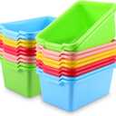 SHENLIU 20 Pcs Plastic Cubby Bins Book Bins for Classroom Library Scoop Front Stackable Toy Storage Tubs Containers for School Office Home Nursery Playroom Organization(Multicolor)