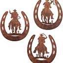 WAIU Metal horseshoe wall art decor with cowboy, western rustic style horse shoes decoration hanging for bedroom living room bathroom, country decor for the home indoor outdoor,Set of 3 bronze