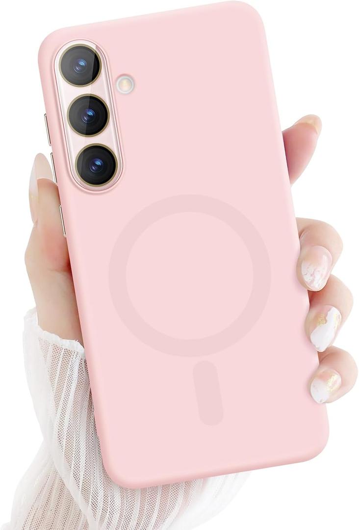 for Samsung Galaxy S24 Plus 5G Magnetic Case, Cute Soft Liquid Silicone Case for Women Girls Men Anti-Scratch Bumper Shockproof Camera Lens Protection Cover for Samsung Galaxy S24 Plus-Pink