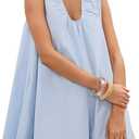 Women's Summer Babydoll Dress Scoop Neck Bubble Mini Dress with Pockets Sleeveless Flowy Tank Preppy Dresses Party (Medium, Blue)