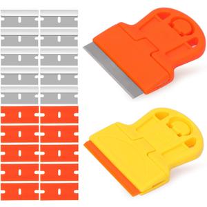 7 x 2 Pack Razor Blade Scraper Plastic Razor Blade Scraper Scraper Tool with Extra 10 Plastic Razor Blades and 10 Metal Blades for Adhesive Remover Removing Labels Stickers Taping on Glass Windows