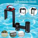 2packs Adjustable Pool Fence Hooks Metal Pool Tool Organizer and Holder Black Hangers for Pool Cleaning Tools Pool Fence Equipment Hooks for Poles Brush Swimming Accessories