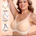 Deep V Wireless Push Up Jelly Bras for Women Seamless Sexy Mesh Supportive Lift No Underwire Luxe Soft Comfy Tshirt Bralette, Beige, X-Large