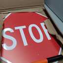Handheld Stop Crosswalk Warning Double Sided Sign, 18x18 Inches, Aluminum,