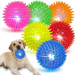 3.5" Light Up Squeaky Dog Balls,Led Dog Balls 6 Colors for Teething, BPA Free Non-Toxic,Spiky Dogs Ball Durable Toys for Aggressive Chewers Large Medium and Small Dogs Tennis Ball for Dogs