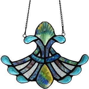 Ornament Stained Glass Window Panel Sun Catcher, 7" x 7" (Blue Iris)