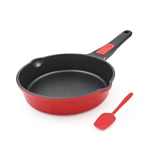 Bobikuke Small Frying Pan Nonstick, 8 Inch Non Stick Egg Skillet, Omelette Pan Non Toxic, Mini Pans for Cooking, Induction Cookware, Compatible with All Stoves, Detachable Handle, Oven Safe, Red