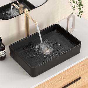 KES Matte Black 20 Inch Bathroom Vessel Sink Above Counter Rectangular Countertop Sink for Cabinet Lavatory Vanity, Ceramic, BVS123S50-BK, 19.88" X 13.4" X 4.1"