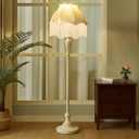 VIHOSE Victorian Scallop Lamp Shade Vintage Large 7.5" Top x 15.8" Bottom x 15 "High Replacement Lamp Shade with Tassels and Fringe Finial Fitting Bell Shape Scallop Fringe(Cream White)