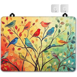 Spring Bird Stove Top Covers for Electric Stove,Colorful Tree of Life Glass Top Stove Cover, Heat Resistant Range Covers for Electric Stove,Washable Countertop Mat, 28 x 20 Inch
