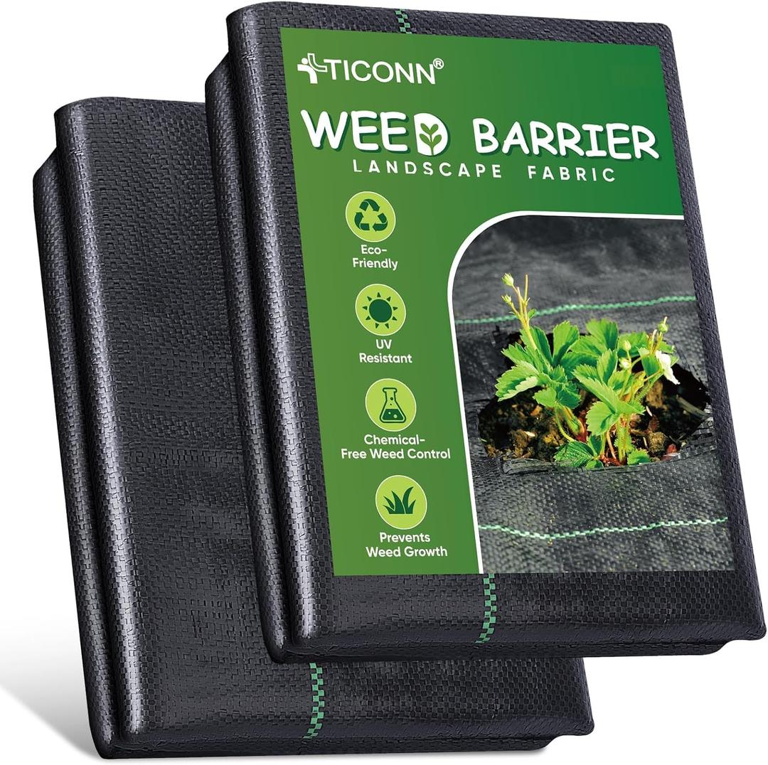 TICONN 3Ft x 50Ft Weed Barrier Fabric Heavy Duty, 3.2Oz Landscape Fabric for Garden, Yard, Driveway, and Vegetable Cultivation (2PK)