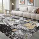 Washable Rug 12x15 Area Rugs for Living Room: Modern Abstract Neutral Soft Carpet for Bedroom Dining Room Under Kitchen Table Home Office Decor - Black Glod