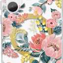 SCORPIFY Compatible with Samsung Galaxy S25 Case [Compatible with MagSafe] for Pink Epiphyllum Floral Design, Cute Magnetic Clear Flower Phone Cover for Women Girls, Gold Accents